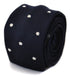 knitted navy skinny tie with white polka dots
